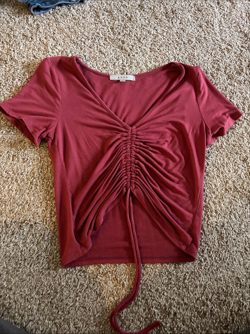 Ruched Tie-Front Top - Wine